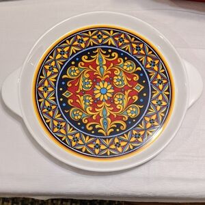Floral Platter Italian Round Ceramic Serving Platter Handles Nova Deruta Large